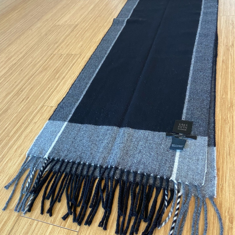 Saks Fifth Avenue Men's Black & Gray Colorblock Fringe Scarf